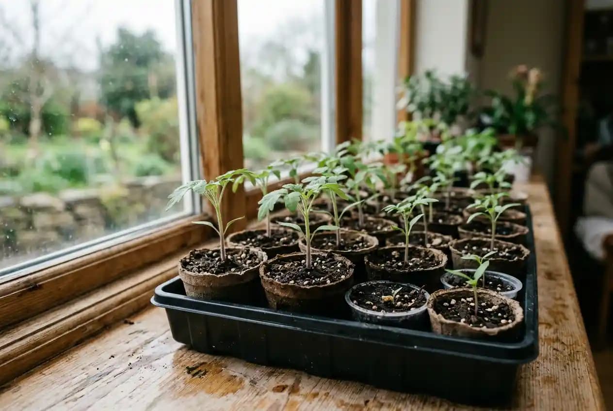 Hochbeet im frühen Frühling mit ersten Salatpflanzen und bereitliegendem Schutzvlies